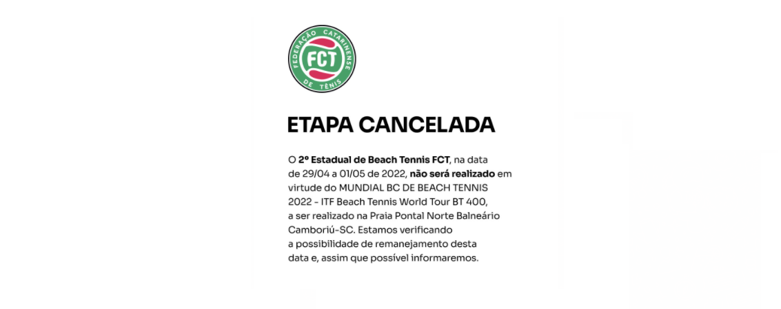 ETAPA CANCELADA - 2º ESTADUAL DE BEACH TENNIS FCT