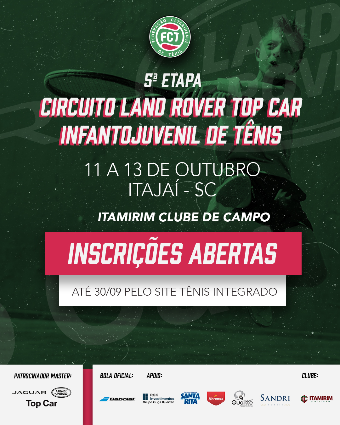 INSCRIÇÕES ABERTAS - CIRCUITO LAND ROVER TOP CAR INFANTO JUVENIL DE TÊNIS (5ª Etapa) – 2024